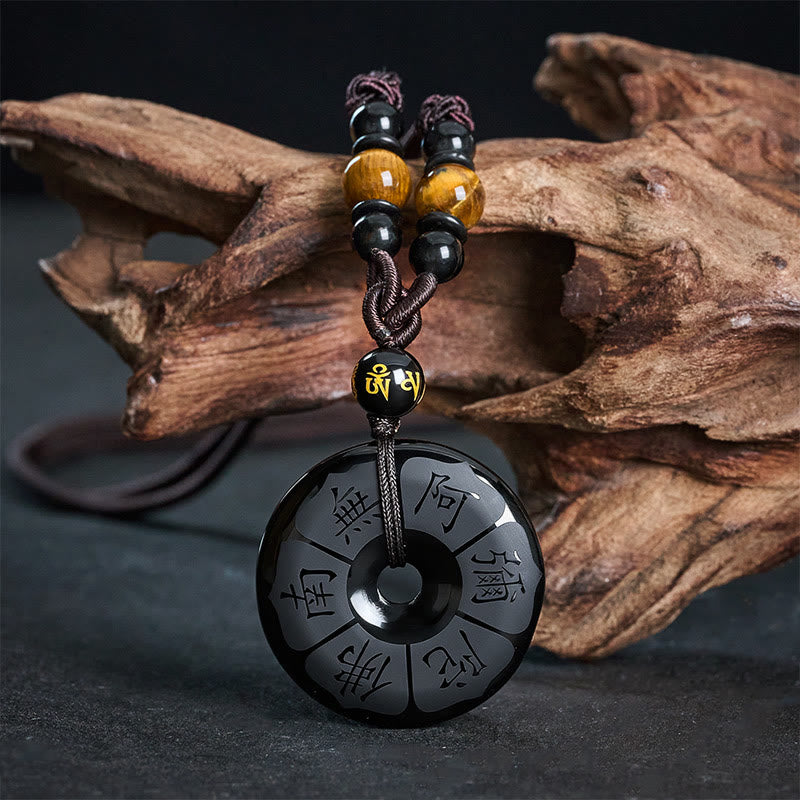 Buddha Stones Collier de protection Namo Ami Peace Buckle en obsidienne noire gravé - Obsidienne noire (Purification ♥ Force) - image 0