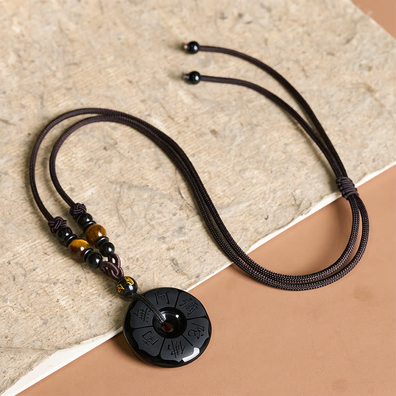 Buddha Stones Collier de protection Namo Ami Peace Buckle en obsidienne noire gravé - image 3