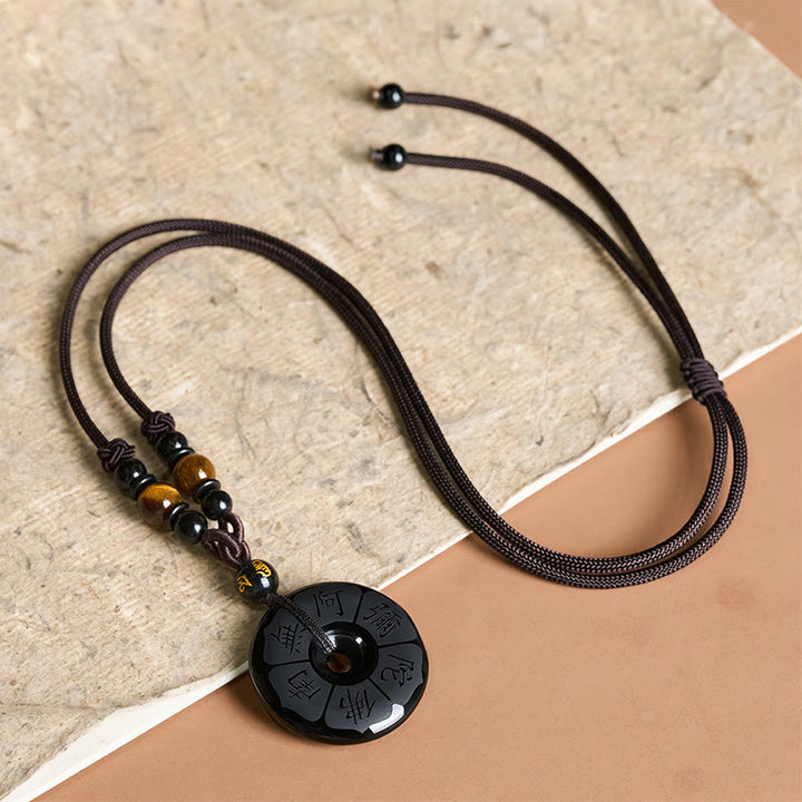 Buddha Stones Collier de protection Namo Ami Peace Buckle en obsidienne noire gravé - image 3