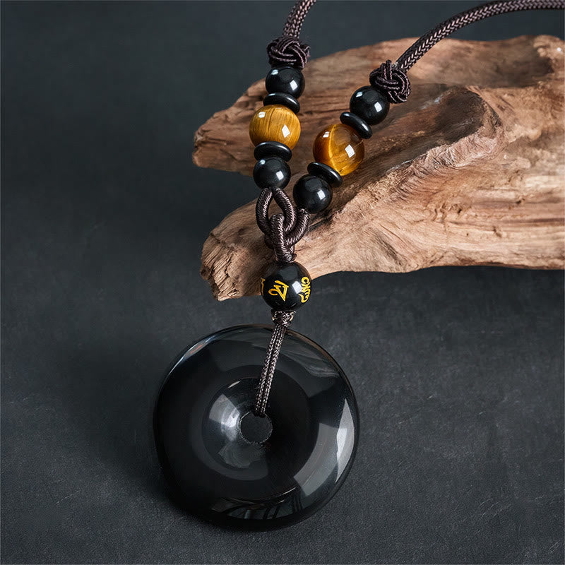 Buddha Stones Collier de protection Namo Ami Peace Buckle en obsidienne noire gravé - image 4