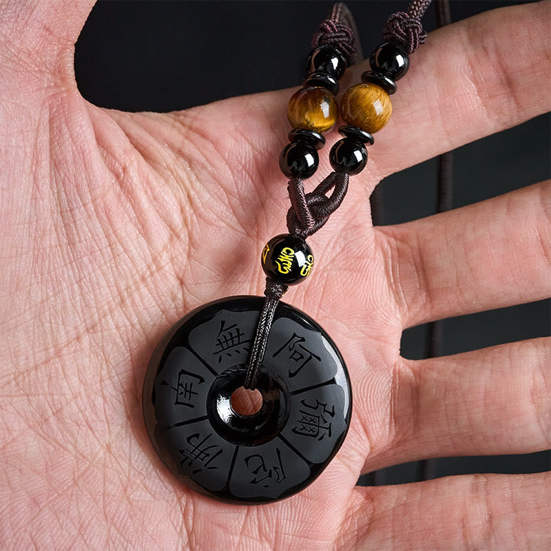 Buddha Stones Collier de protection Namo Ami Peace Buckle en obsidienne noire gravé - image 6