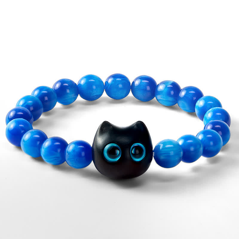Buddha Stones Bracelet d'équilibre chat en perles de résine bleue et bois d'ébène - image 15