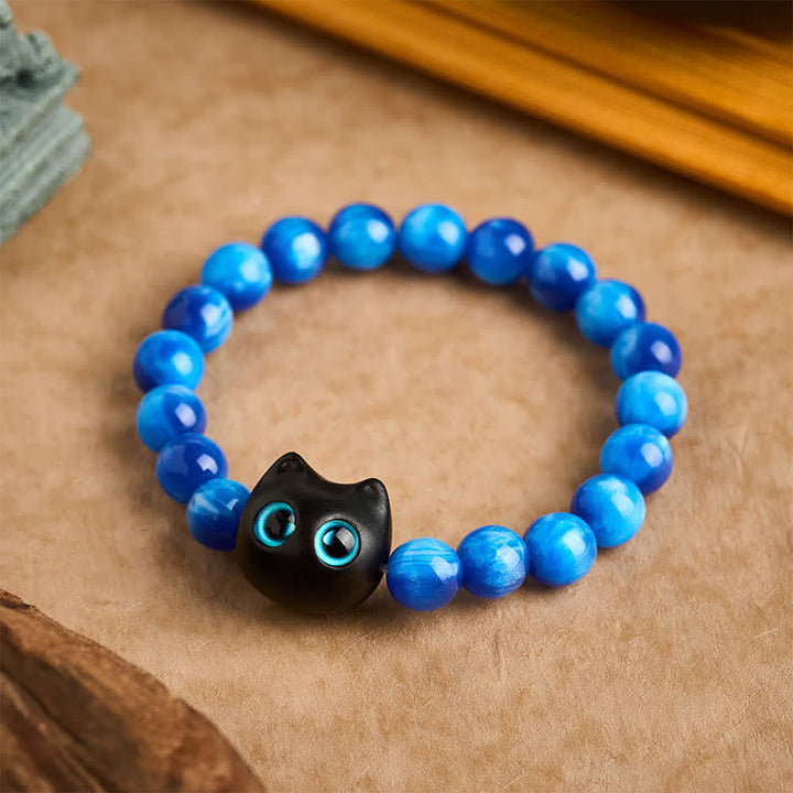 Buddha Stones Bracelet d'équilibre chat en perles de résine bleue et bois d'ébène - 10 mm (Tour de poignet : 6,3-6,7 po / 16-17 cm) - image 9