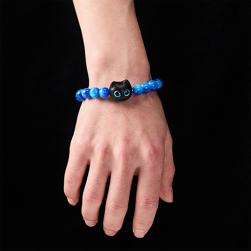 Buddha Stones Bracelet d'équilibre chat en perles de résine bleue et bois d'ébène - image 13
