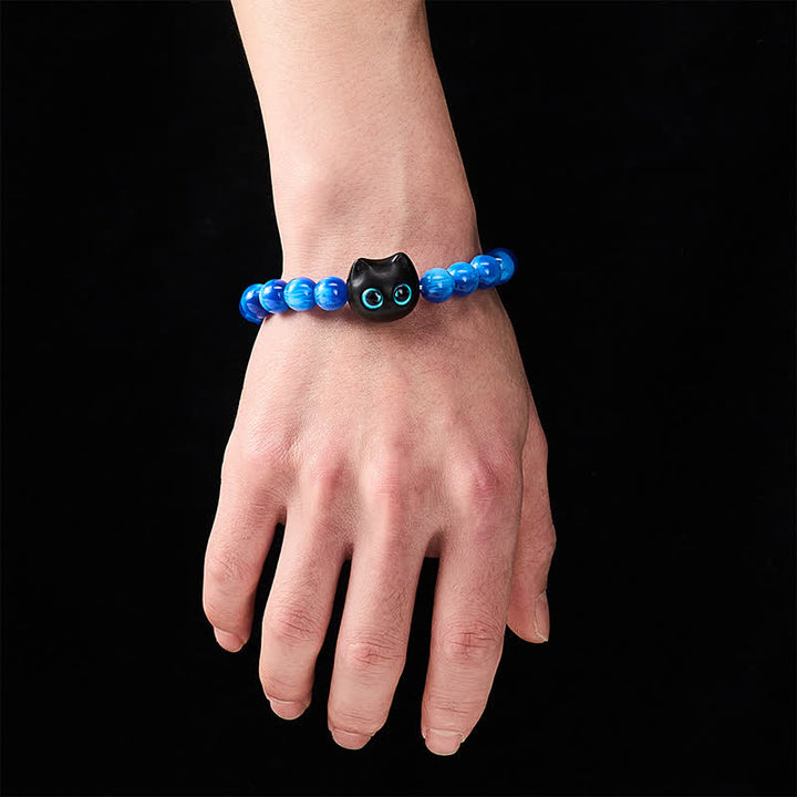 Buddha Stones Bracelet d'équilibre chat en perles de résine bleue et bois d'ébène - image 13