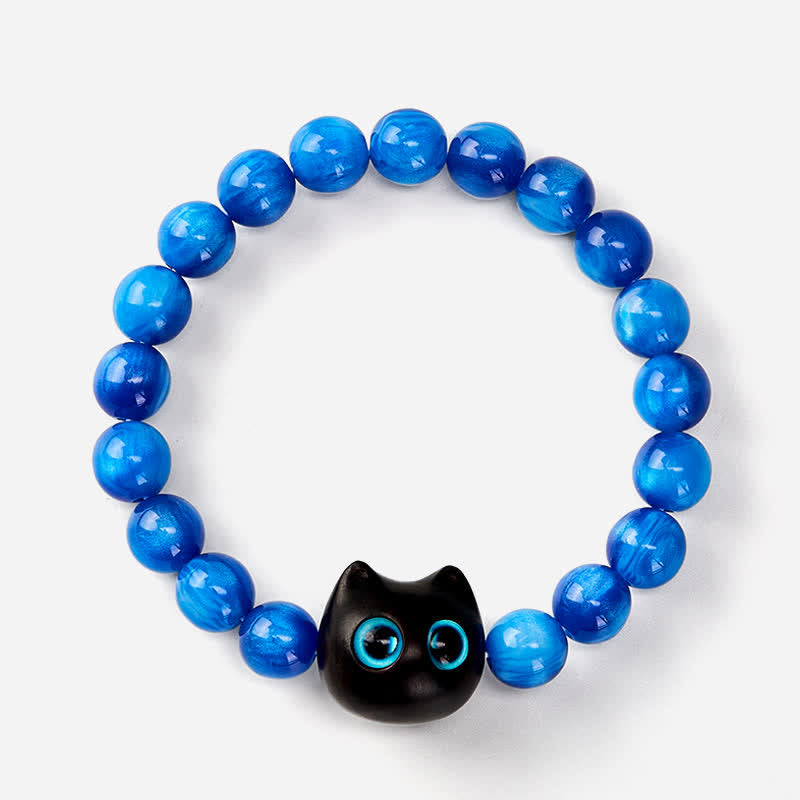 Buddha Stones Bracelet d'équilibre chat en perles de résine bleue et bois d'ébène - image 11
