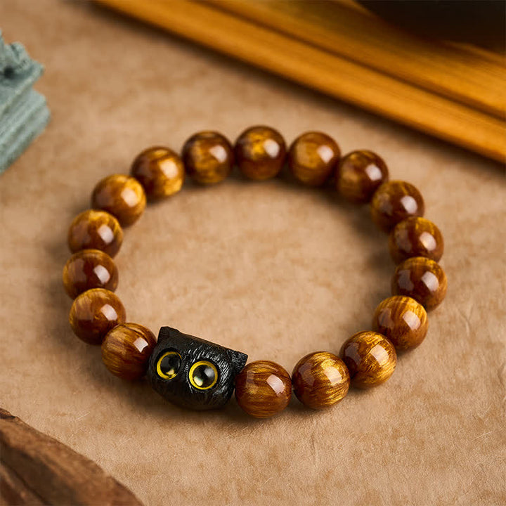 Buddha Stones Bracelet de paix chat en perles de résine jaune et bois d'ébène - 12 mm (Tour de poignet : 6,7-7,1 po / 17-18 cm) - image 9