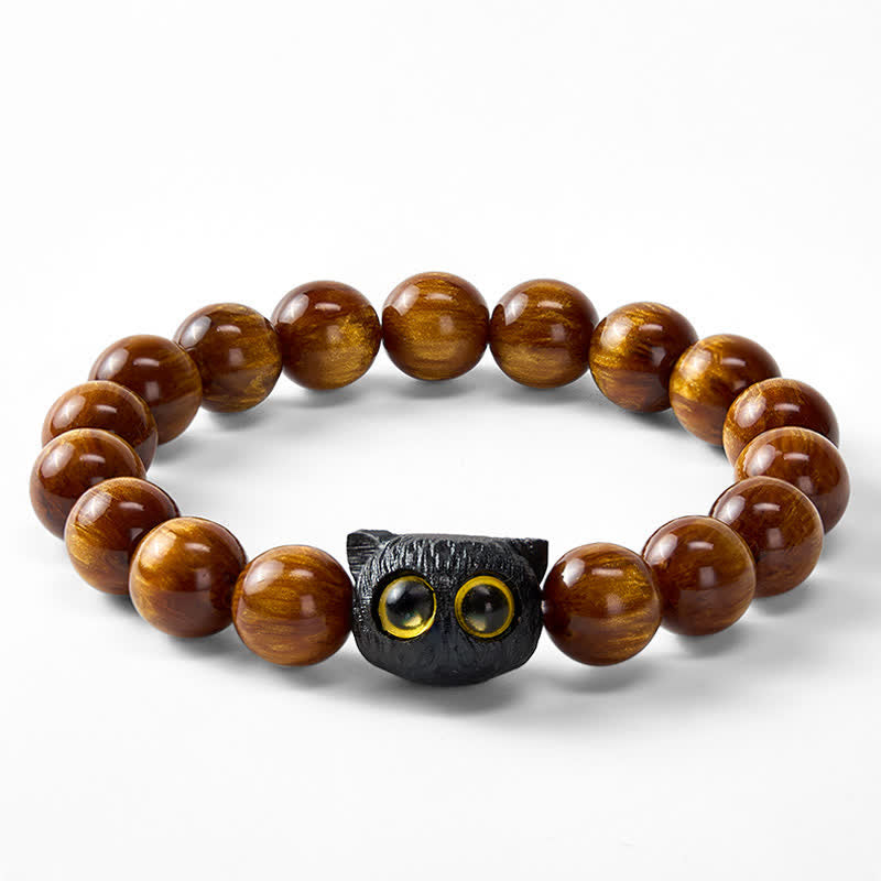 Buddha Stones Bracelet de paix chat en perles de résine jaune et bois d'ébène - image 15
