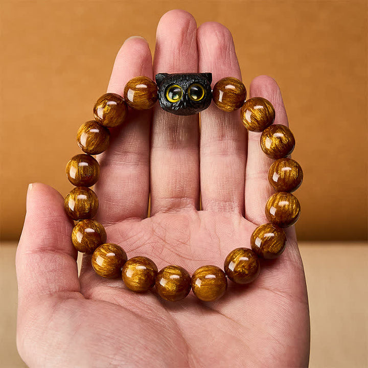 Buddha Stones Bracelet de paix chat en perles de résine jaune et bois d'ébène - image 13