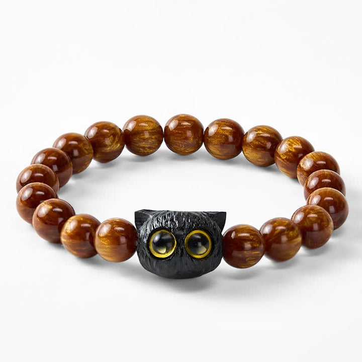 Buddha Stones Bracelet de paix chat en perles de résine jaune et bois d'ébène - image 8