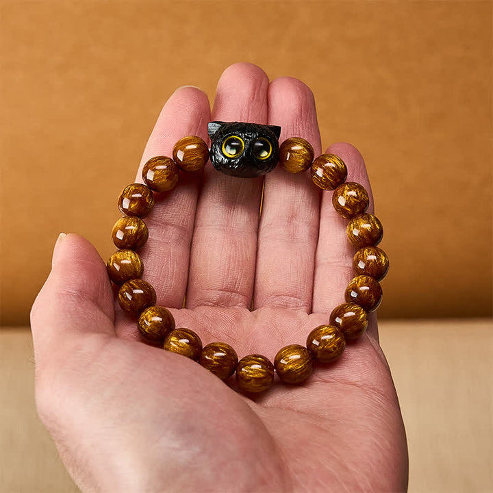 Buddha Stones Bracelet de paix chat en perles de résine jaune et bois d'ébène - image 7