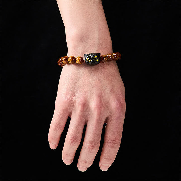 Buddha Stones Bracelet de paix chat en perles de résine jaune et bois d'ébène - image 4