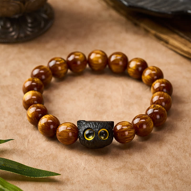 Buddha Stones Bracelet de paix chat en perles de résine jaune et bois d'ébène - image 10