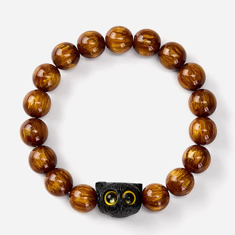 Buddha Stones Bracelet de paix chat en perles de résine jaune et bois d'ébène - image 14