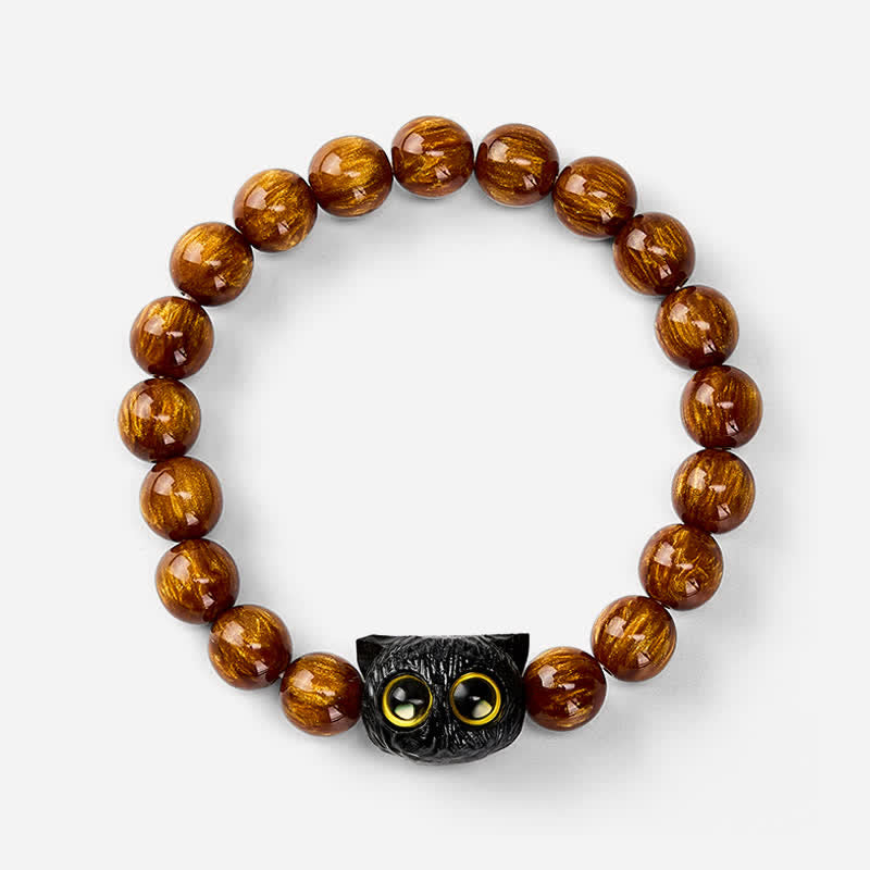 Buddha Stones Bracelet de paix chat en perles de résine jaune et bois d'ébène - image 3