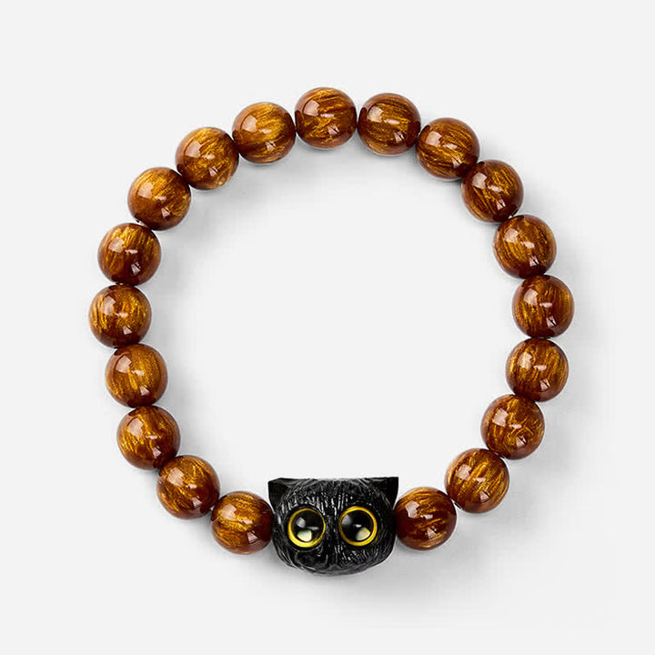 Buddha Stones Bracelet de paix chat en perles de résine jaune et bois d'ébène - image 3