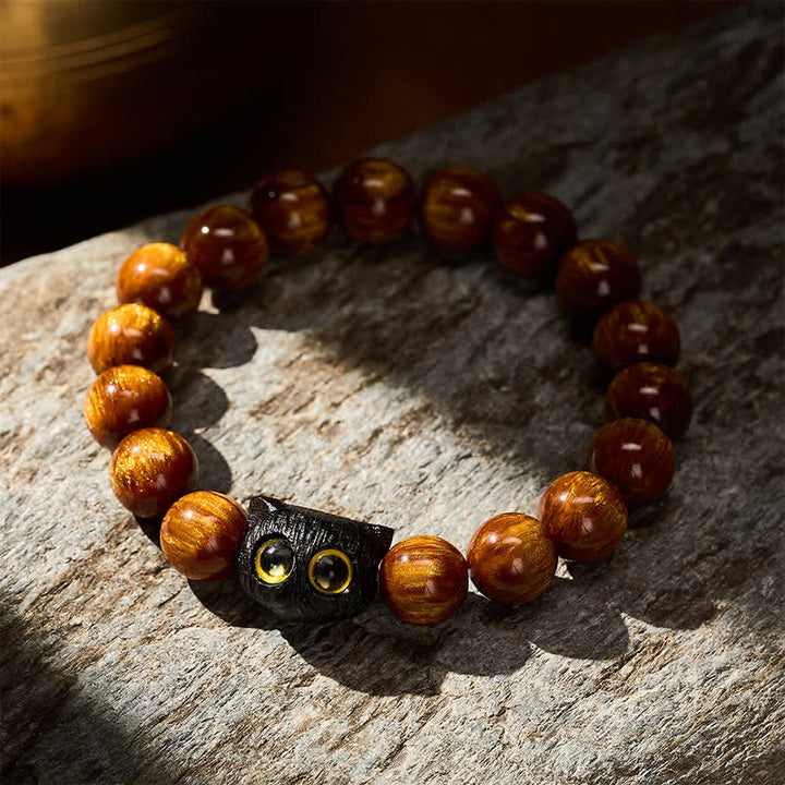 Buddha Stones Bracelet de paix chat en perles de résine jaune et bois d'ébène - image 11