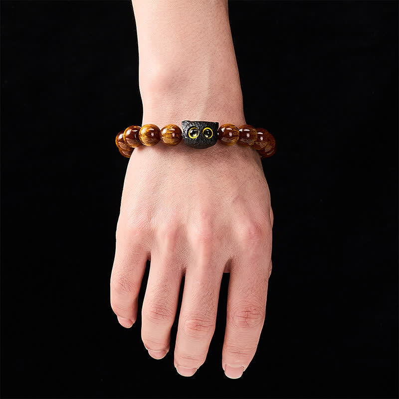 Buddha Stones Bracelet de paix chat en perles de résine jaune et bois d'ébène - image 12