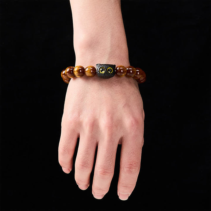 Buddha Stones Bracelet de paix chat en perles de résine jaune et bois d'ébène - image 12