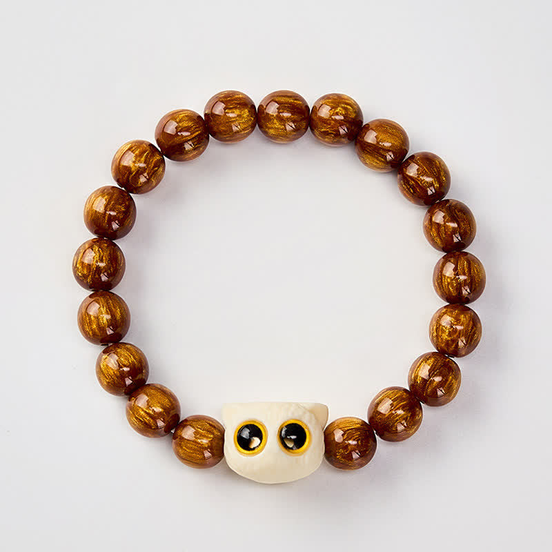 Buddha Stones Bracelet de sagesse chat et fruits ivoire en perles de résine jaune - image 2