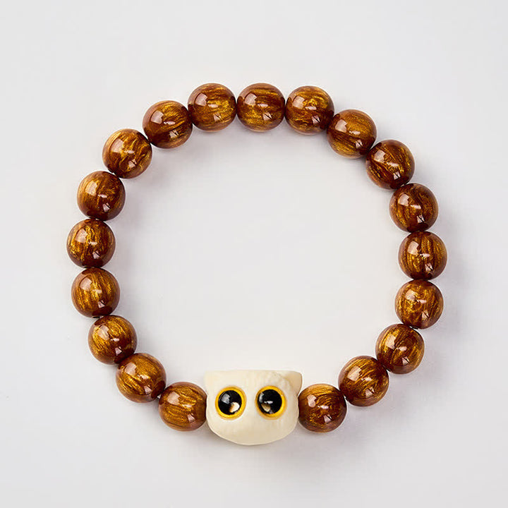 Buddha Stones Bracelet de sagesse chat et fruits ivoire en perles de résine jaune - image 2