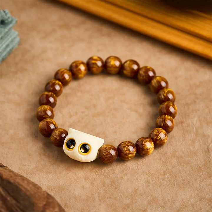 Buddha Stones Bracelet de sagesse chat et fruits ivoire en perles de résine jaune - image 1