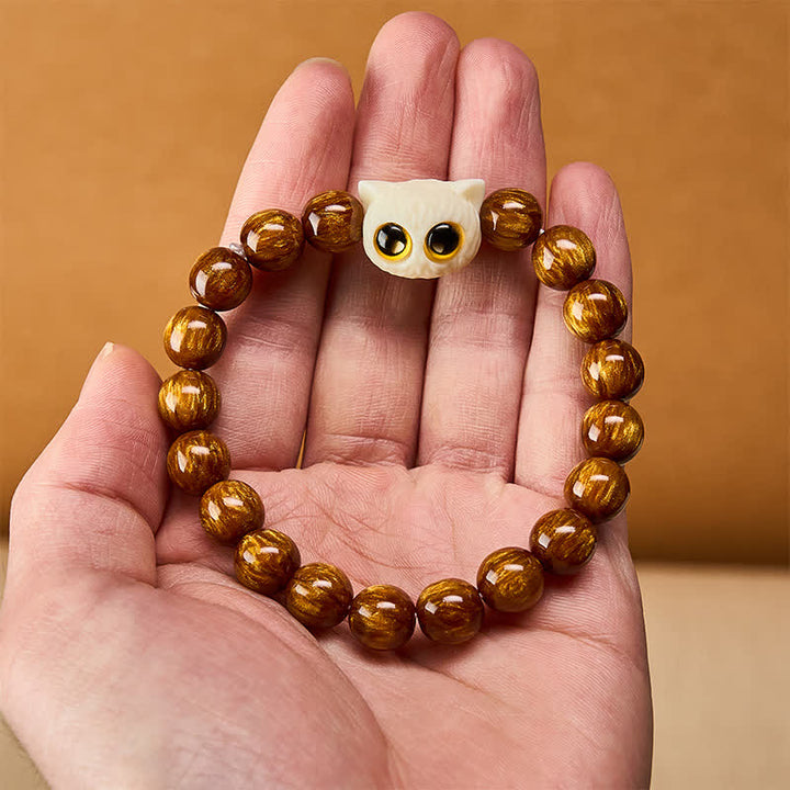 Buddha Stones Bracelet de sagesse chat et fruits ivoire en perles de résine jaune - image 5