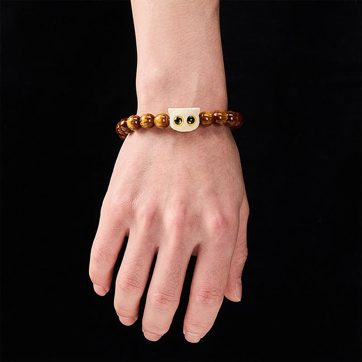 Buddha Stones Bracelet de sagesse chat et fruits ivoire en perles de résine jaune - image 4
