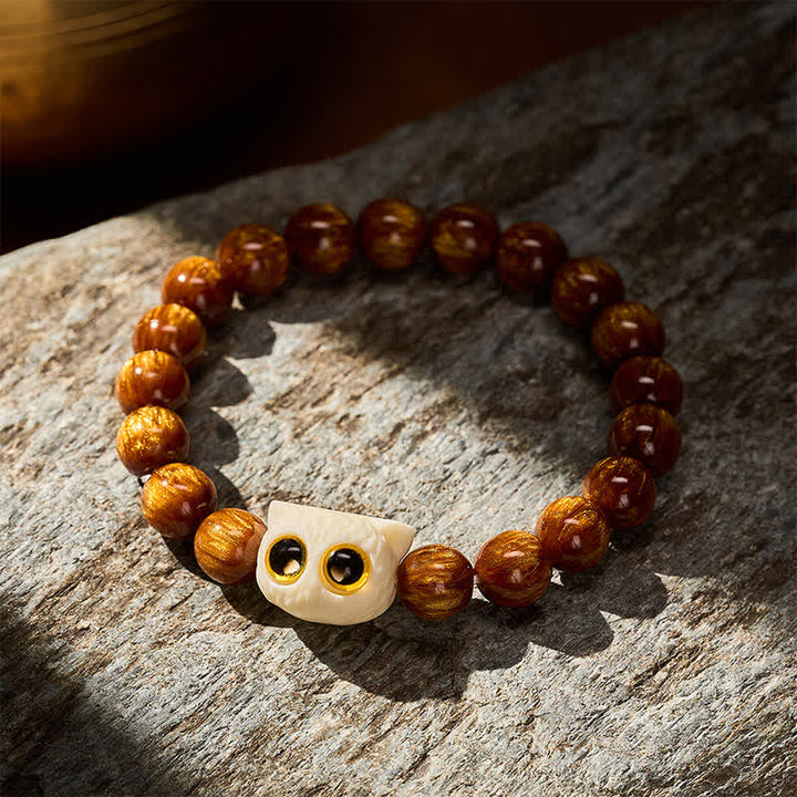 Buddha Stones Bracelet de sagesse chat et fruits ivoire en perles de résine jaune - image 3