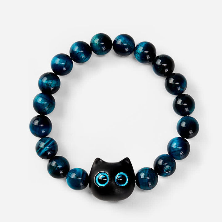 Buddha Stones Bracelet de force féline en bois d'ébène et œil de tigre bleu - image 2