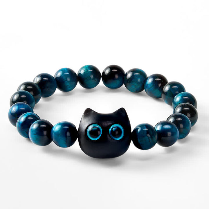 Buddha Stones Bracelet de force féline en bois d'ébène et œil de tigre bleu - image 6