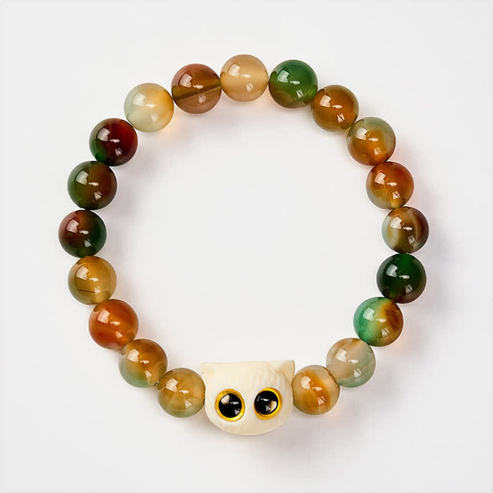 Buddha Stones Bracelet en agate paon, ivoire et fruit, symbole de courage et de chat - image 2