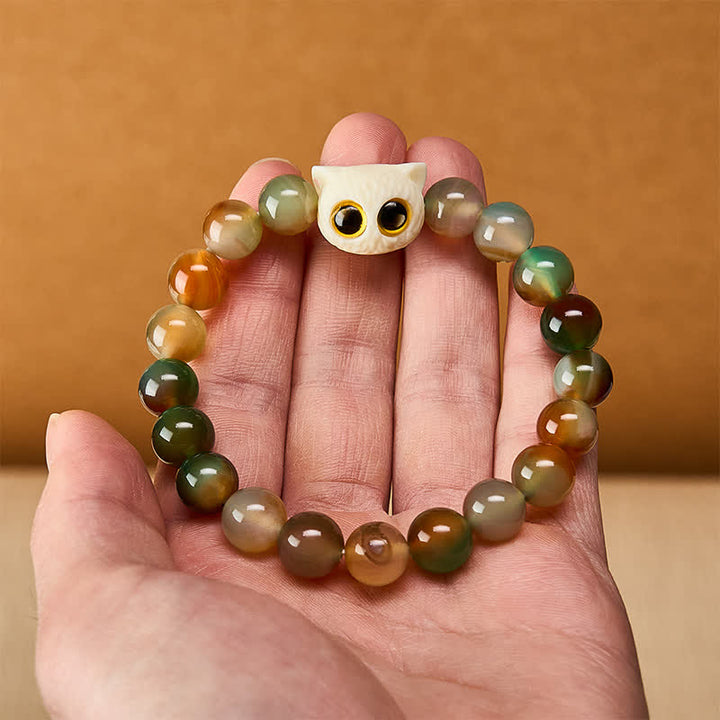 Buddha Stones Bracelet en agate paon, ivoire et fruit, symbole de courage et de chat - image 5