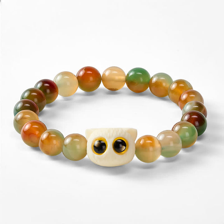 Buddha Stones Bracelet en agate paon, ivoire et fruit, symbole de courage et de chat - image 6
