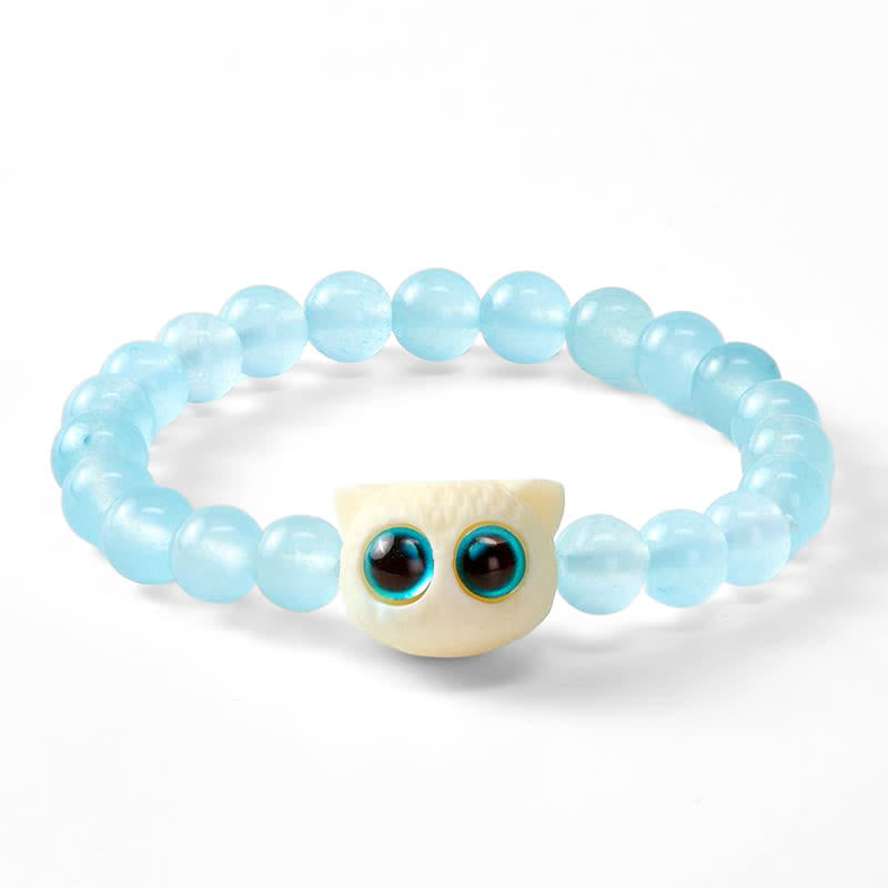 Buddha Stones Bracelet de pouvoir chat fruité en calcédoine bleue et ivoire - image 6