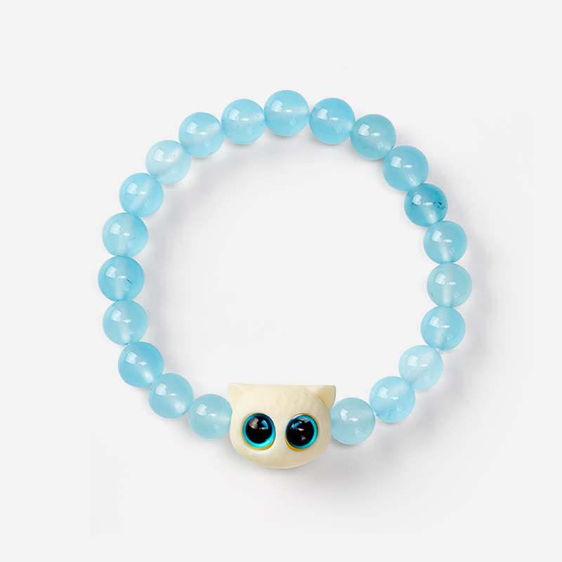 Buddha Stones Bracelet de pouvoir chat fruité en calcédoine bleue et ivoire - image 2