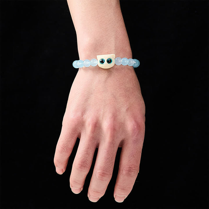 Buddha Stones Bracelet de pouvoir chat fruité en calcédoine bleue et ivoire - image 4
