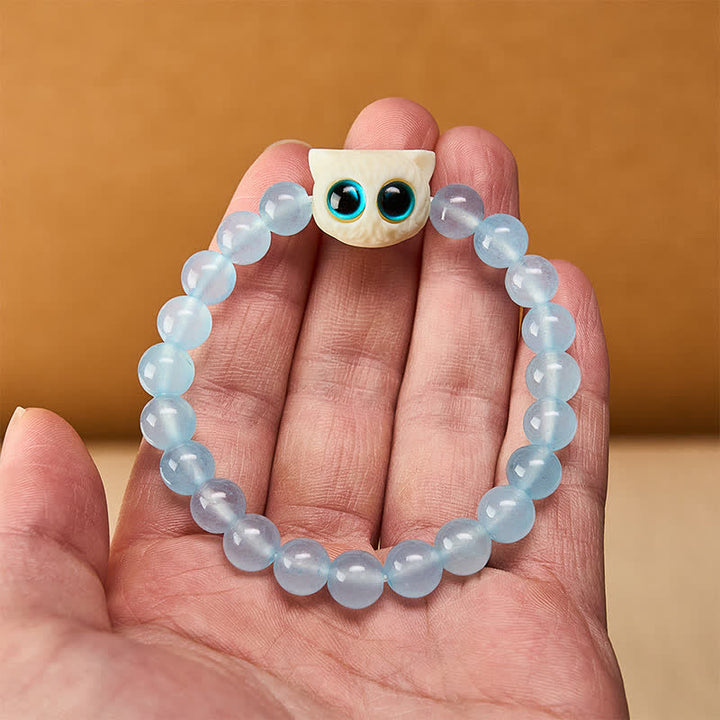 Buddha Stones Bracelet de pouvoir chat fruité en calcédoine bleue et ivoire - image 5