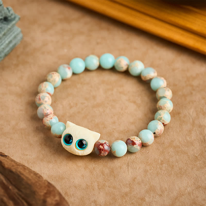 Buddha Stones Bracelet de prospérité Shoushan en pierre d'ivoire et motif chat et fruits - image 1