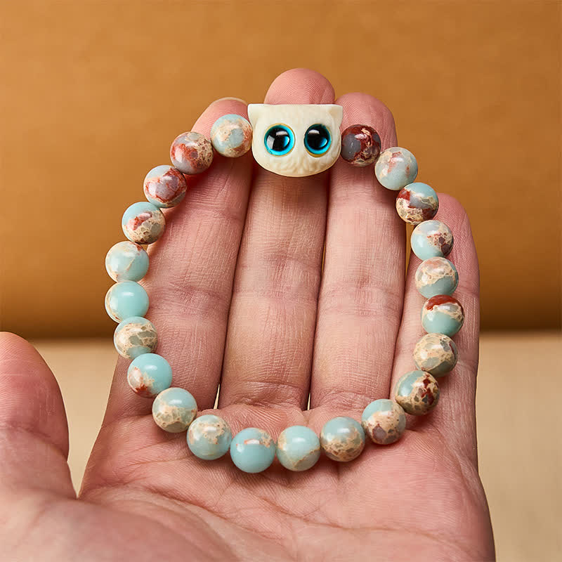 Buddha Stones Bracelet de prospérité Shoushan en pierre d'ivoire et motif chat et fruits - image 5