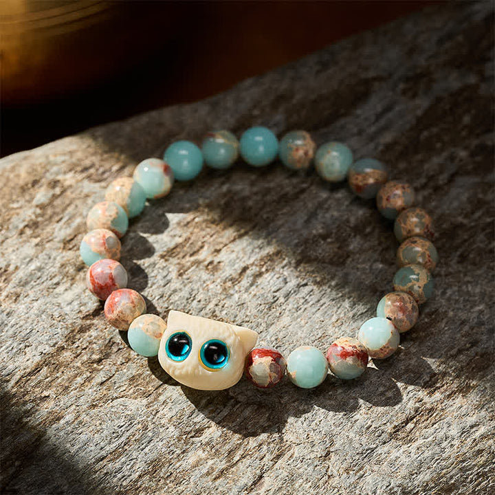 Buddha Stones Bracelet de prospérité Shoushan en pierre d'ivoire et motif chat et fruits - image 3