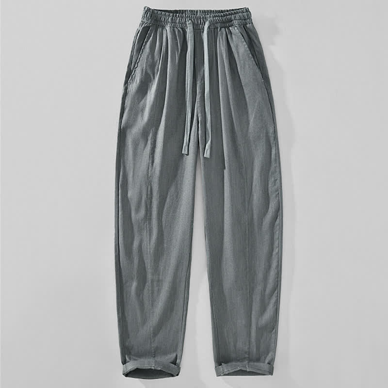 Buddha Stones Pantalon homme décontracté printemps-été minimaliste à cordon de serrage, coupe fuselée, avec poches - Gris ardoise clair - US/UK/AU44，EU54 (4XL) - image 0