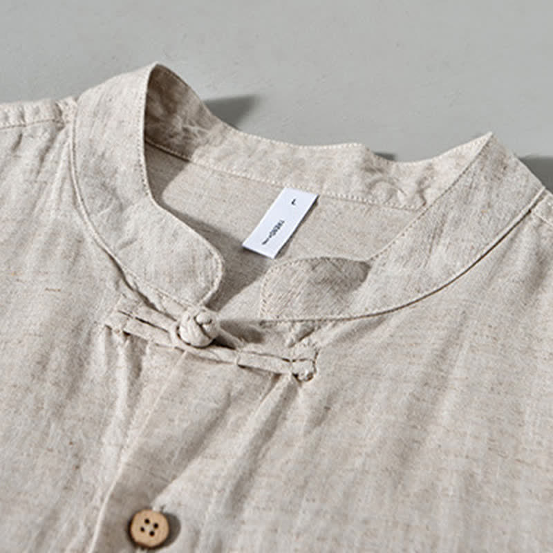 Buddha Stones Chemises à manches longues pour hommes, style Tang, col mandarin, style décontracté automne - image 11