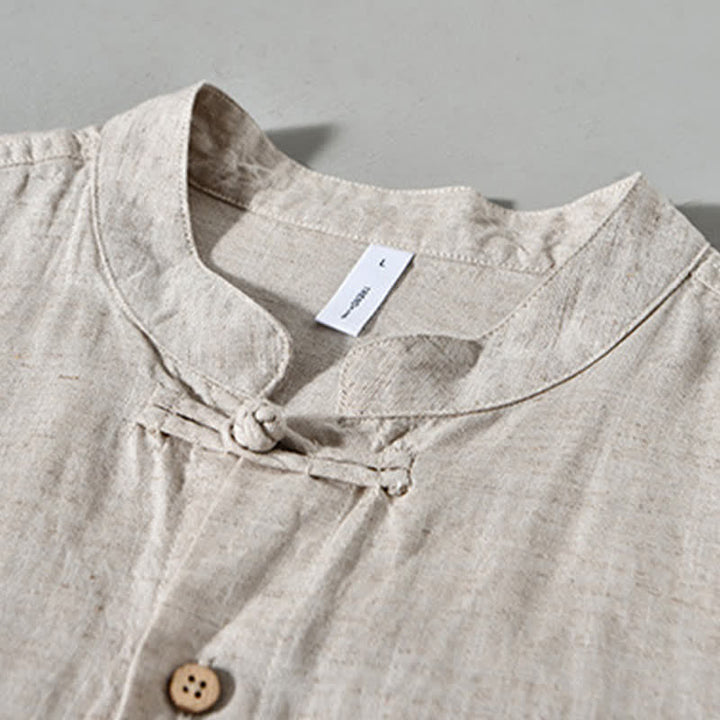 Buddha Stones Chemises à manches longues pour hommes, style Tang, col mandarin, style décontracté automne - image 11