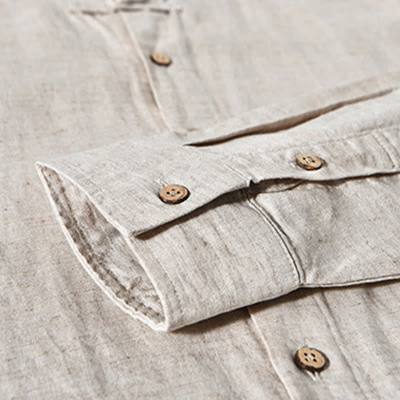 Buddha Stones Chemises à manches longues pour hommes, style Tang, col mandarin, style décontracté automne - image 13