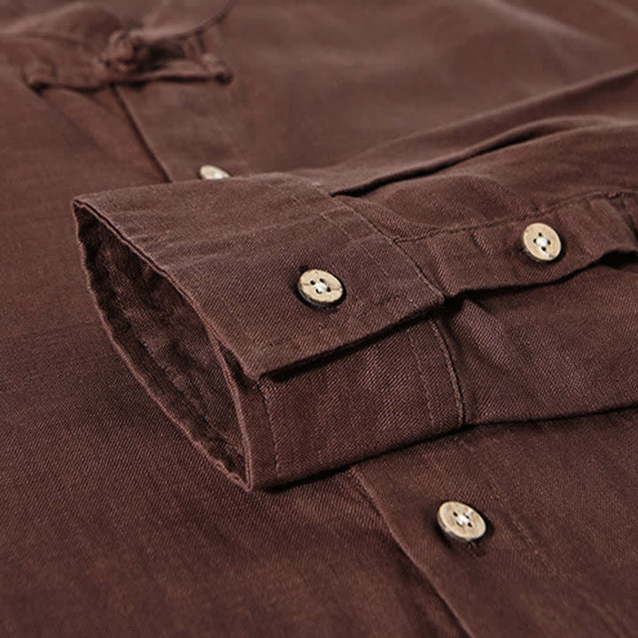 Buddha Stones Chemises à manches longues pour hommes, style Tang, col mandarin, style décontracté automne - image 4