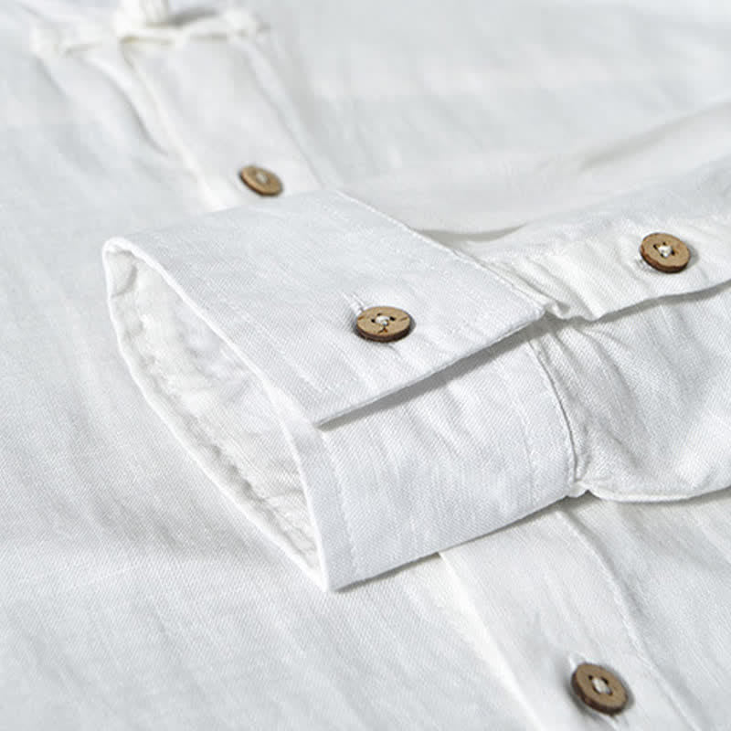 Buddha Stones Chemises à manches longues pour hommes, style Tang, col mandarin, style décontracté automne - image 19
