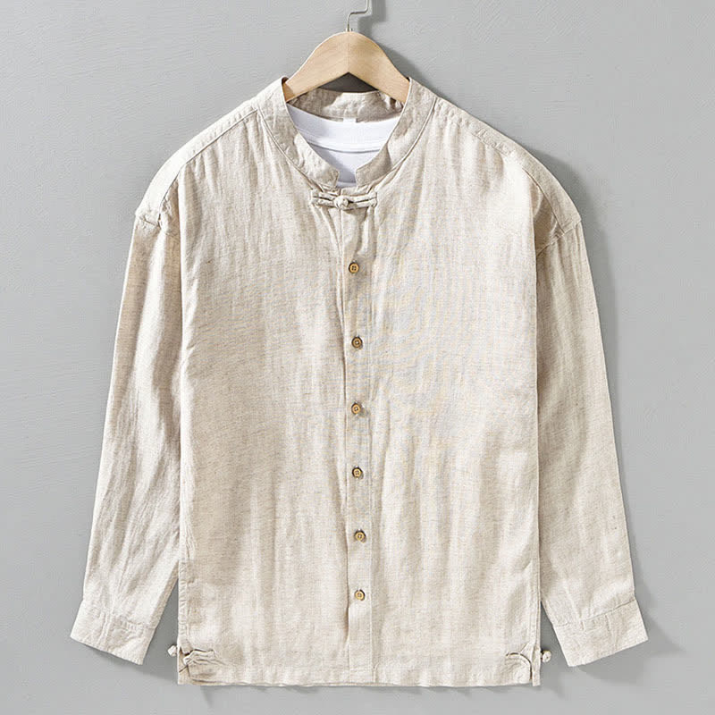 Buddha Stones Chemises à manches longues pour hommes, style Tang, col mandarin, style décontracté automne - image 9