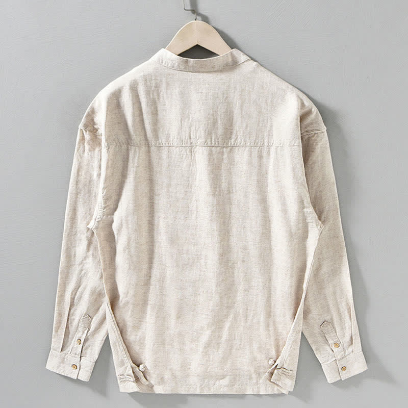 Buddha Stones Chemises à manches longues pour hommes, style Tang, col mandarin, style décontracté automne - image 10