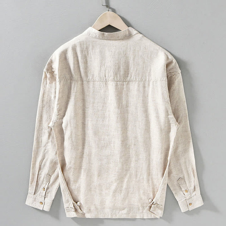 Buddha Stones Chemises à manches longues pour hommes, style Tang, col mandarin, style décontracté automne - image 10